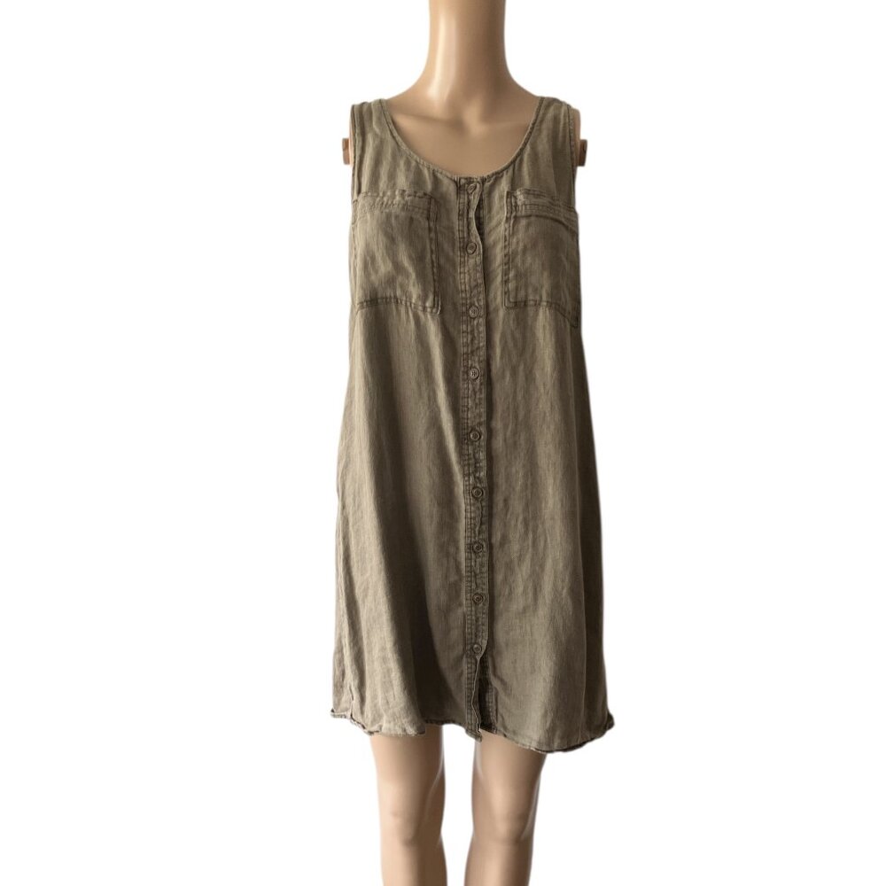 Nicole Miller Relaxed Linen Olive Size S Summer Boho Dress